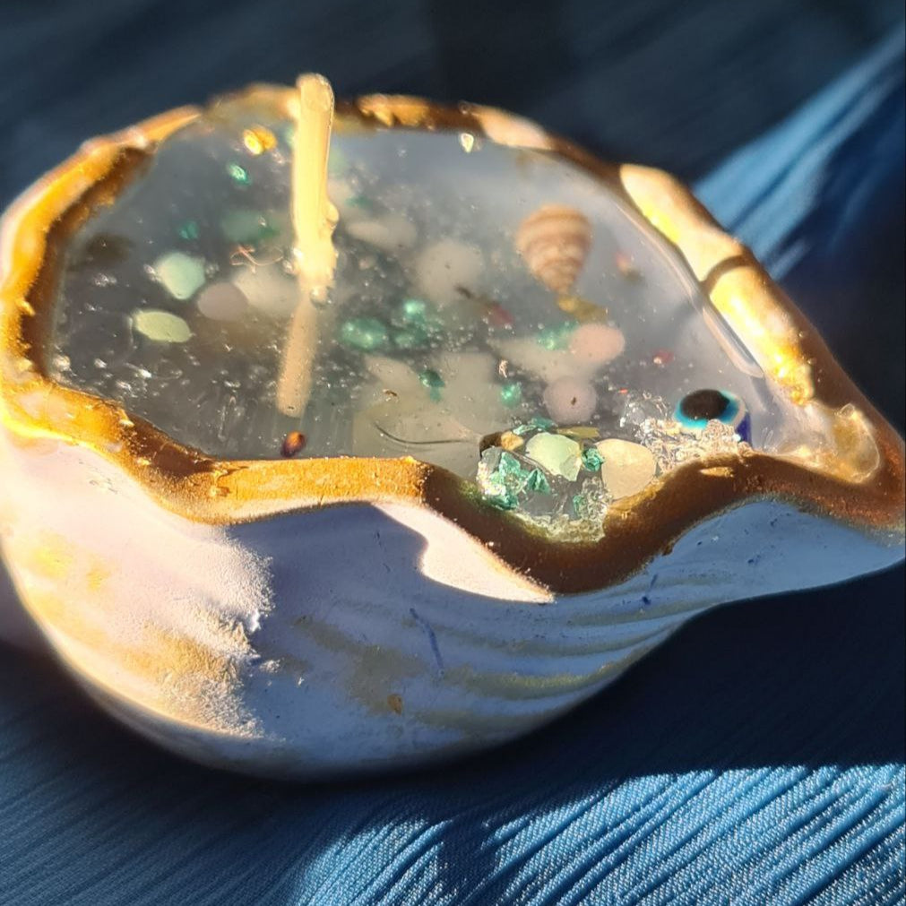 Handmade candle in gypsum container “shell”